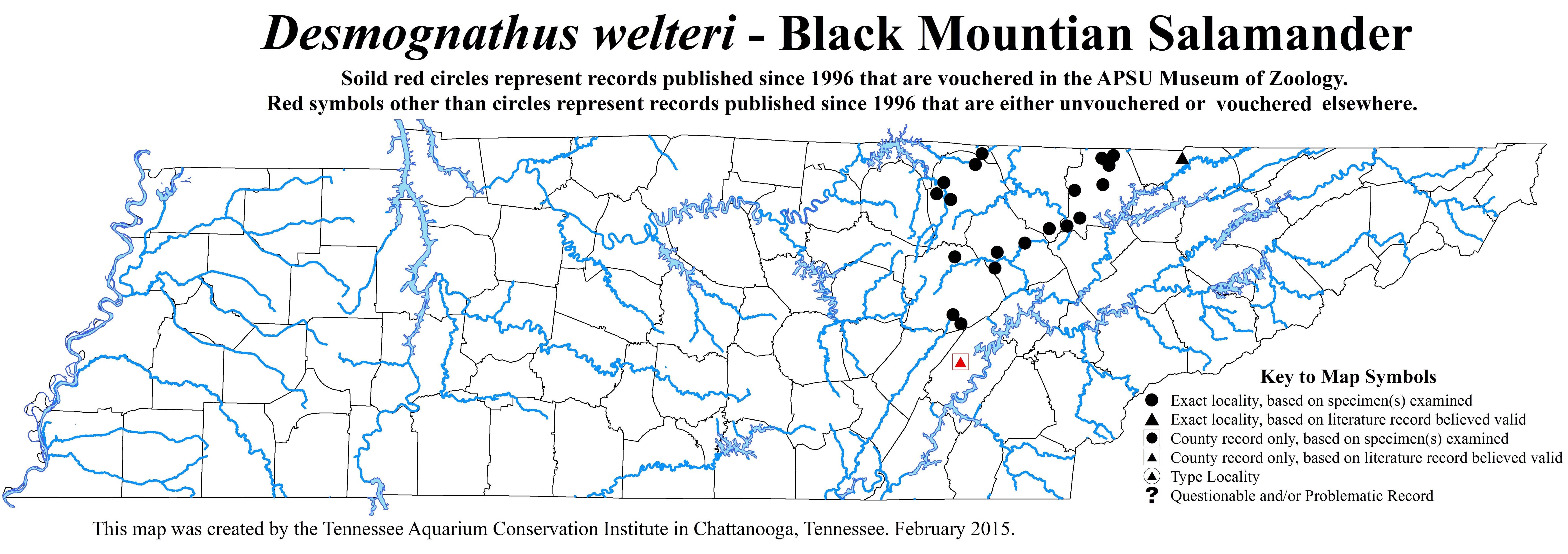 New Distribution Map - Desmognathus welteri Barbour - Black Mountain Salamander